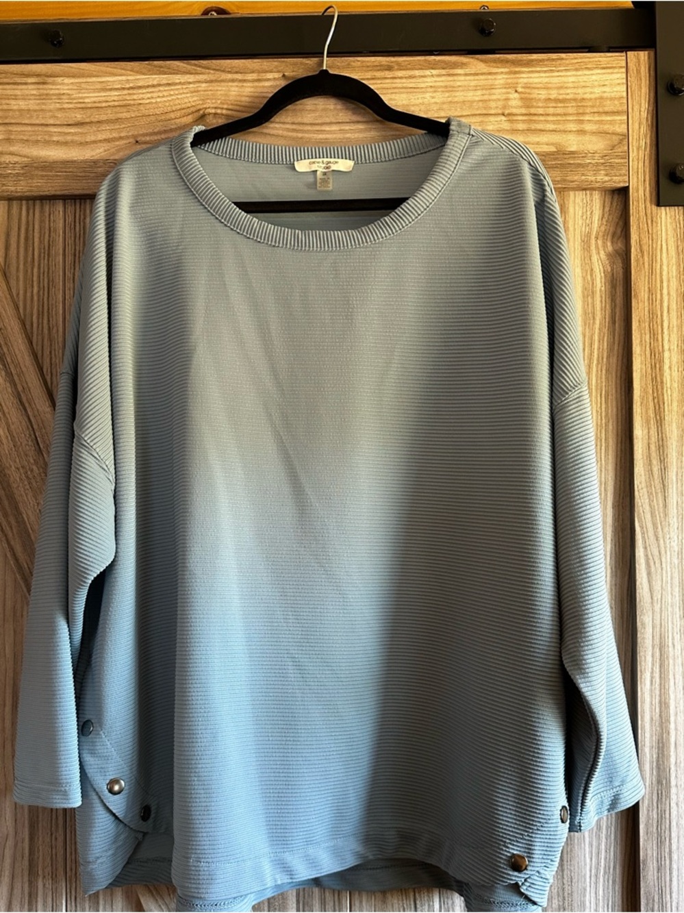 Buy 2 Get 1 Free! Cable & Gauge Light Blue Ribbed Crewneck Blouse 2X
